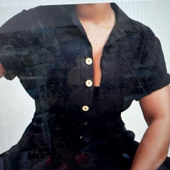 MATE the Label linen short sleeve jumpsuit SMALL Classic utility jumpsuit - Picture 2 of 3